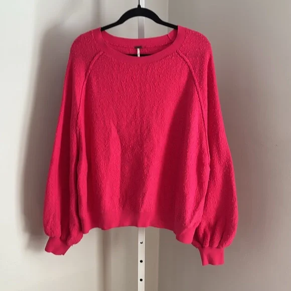 Free People Pink Found My Friend Pullover Crewneck Textured Sweater Size Large - Picture 2 of 6